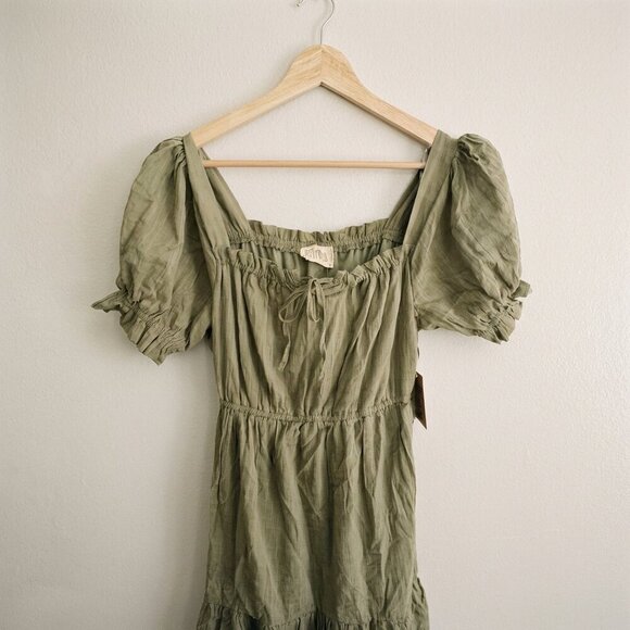 JUST FOUND Olive Green Midi Dress - Boho DÔEN Style L (Fits M) - Picture 5 of 7